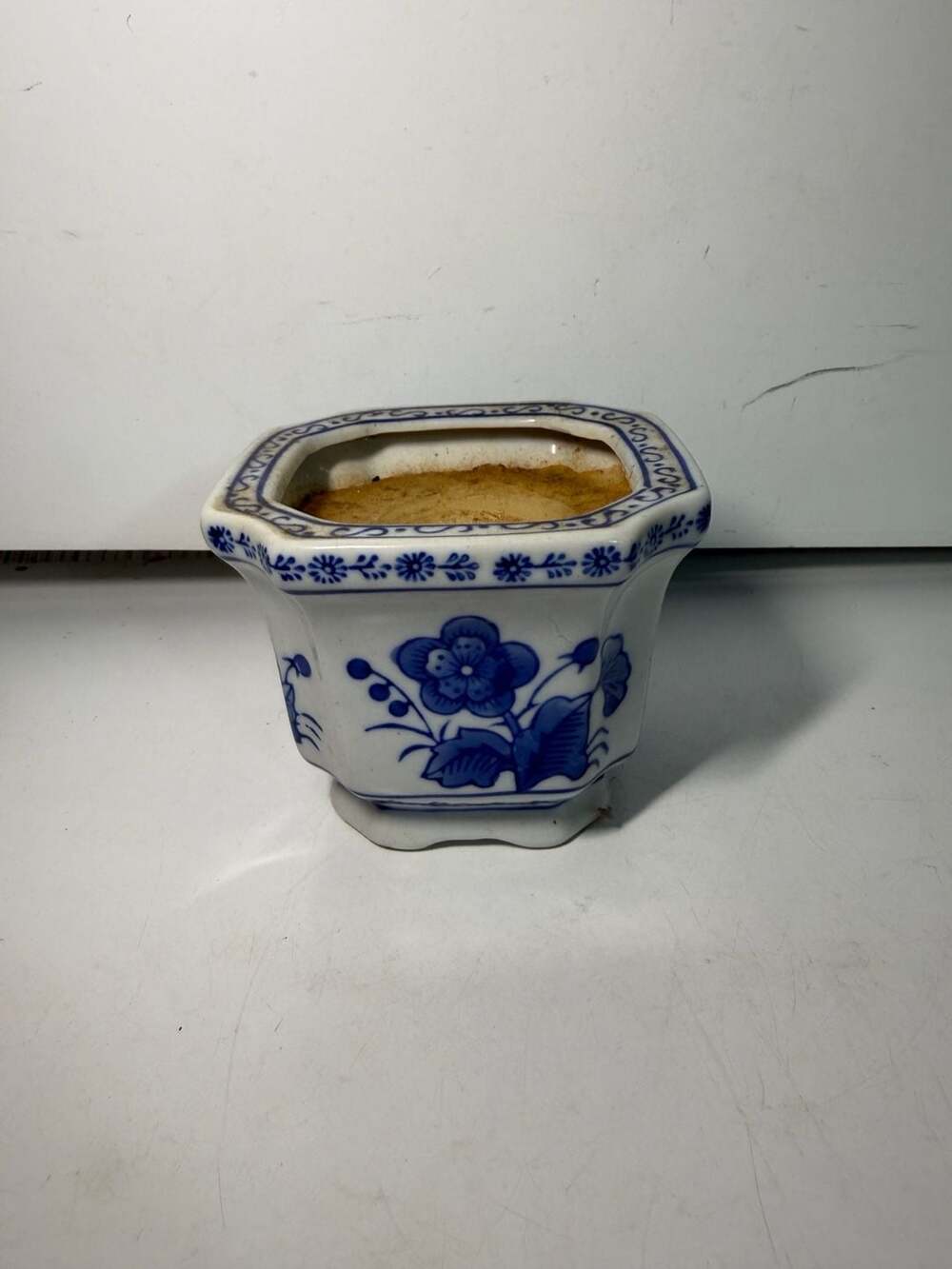 The Bombay Company Blue and White Floral Porcelain Candle Holder Planter